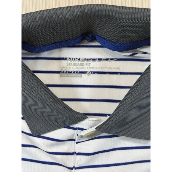 Nike Golf Dri-Fit Polo Shirt Men’s M White Blue Stripe Gray Collar Standard Fit - Picture 5 of 9